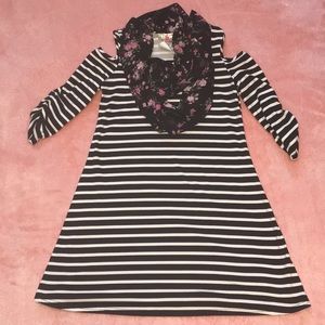 Girls Size 7 Striped Dress & Scarf